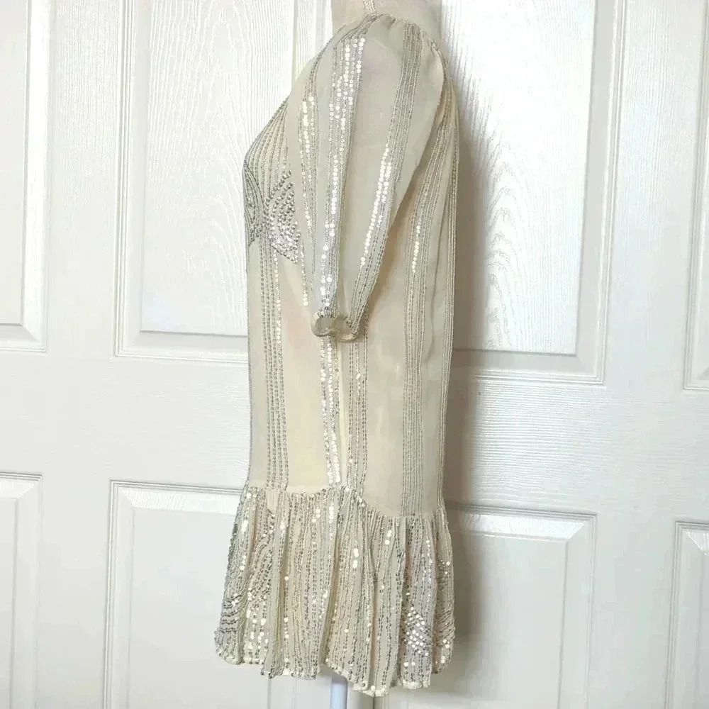 Anthropologie Beaded Sand Swing Sequined Dress By Carolina K - Picture 8 of 11
